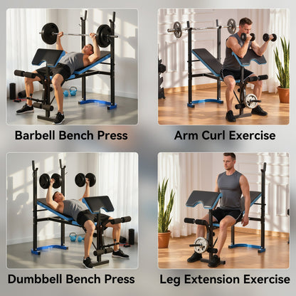 Adjustable Weight Bench with Leg Developer Barbell Rack for Home Gym Fitness